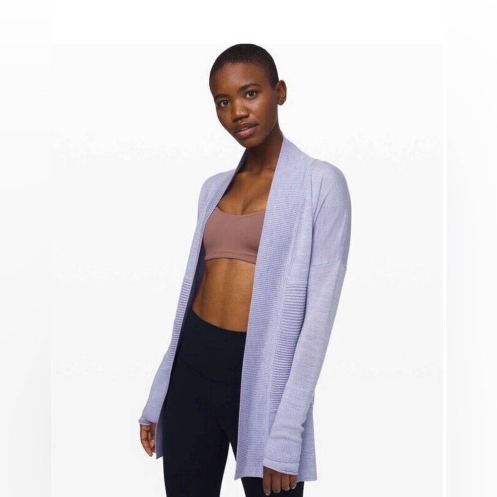 Lululemon Cardigan Sweater Womens 6 Purple LilacSit In Lotus Wrap II Merino Wool
